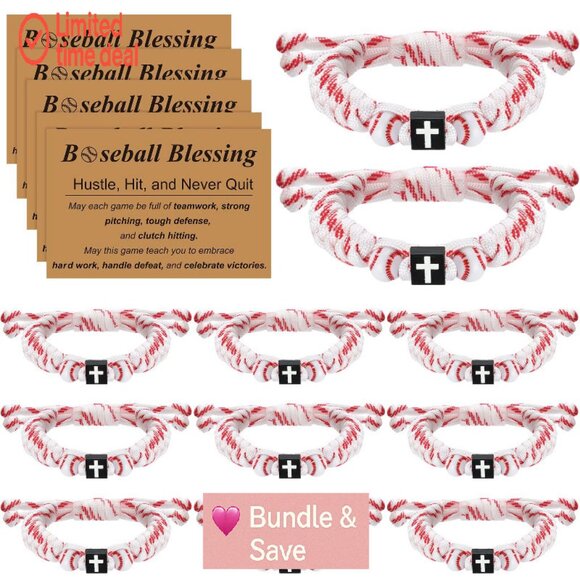 12 Adjustable Christian Baseball Bracelets with Inspirational Cards Set - Picture 1 of 8